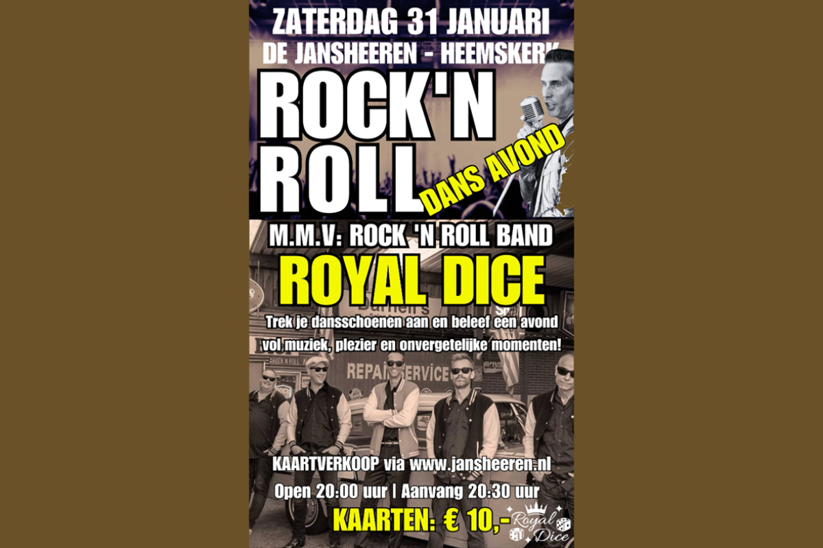 Poster met tekst van Rock 'n roll avond