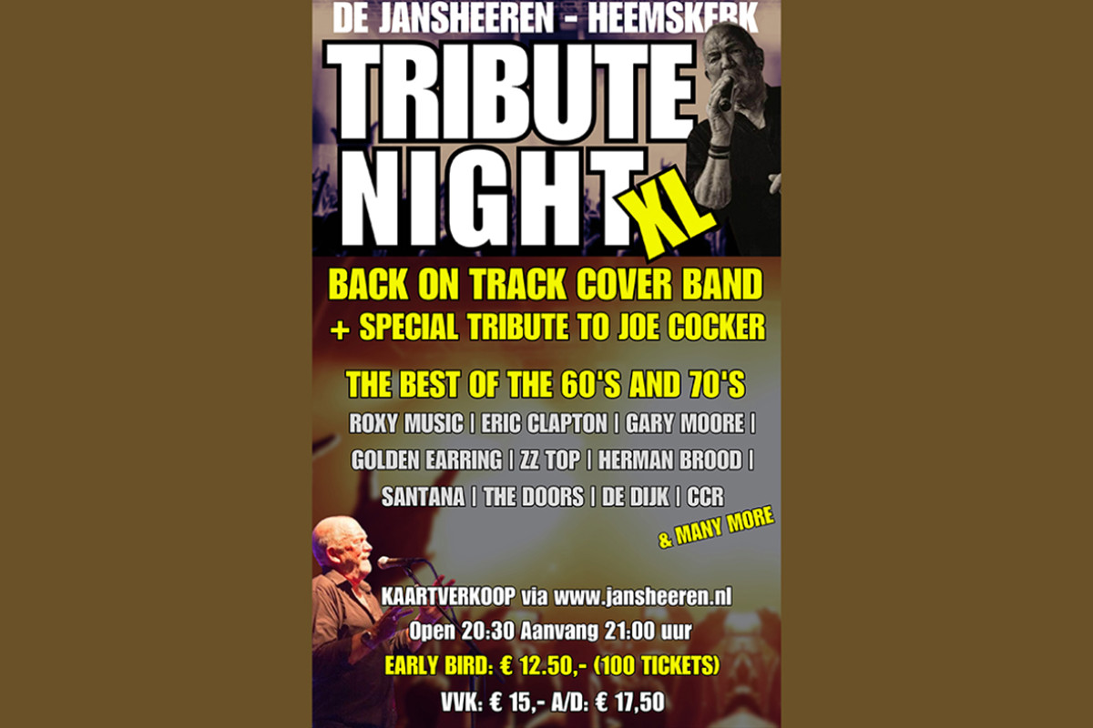 Poster met tekst van tribute night Joe Cocker