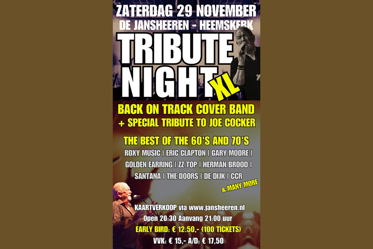Poster met tekst van tribute night Joe Cocker
