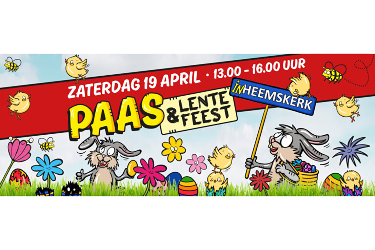 Getekende paashazen met een bordje Heemskerk.