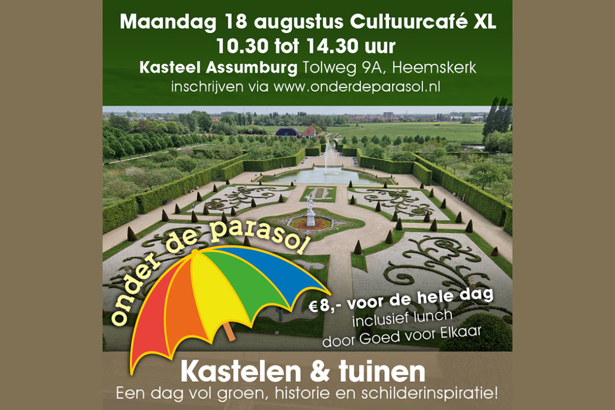 Onder de parasol -kasteeltuin assumburg van bovenaf