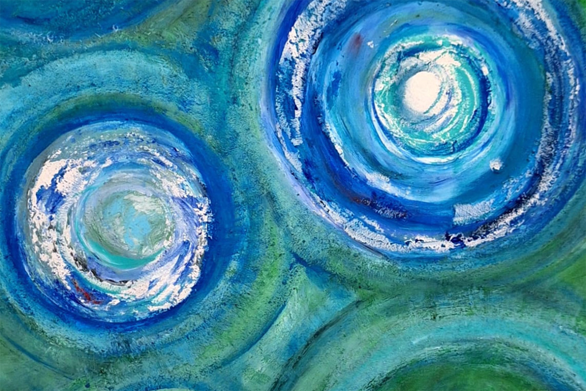 Schilderij met 2 blauwe cirkels met blauwtonen